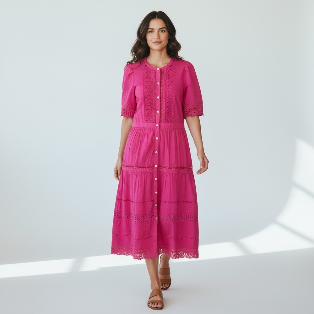 GAP Fuchsia Button-Front Midi Dress